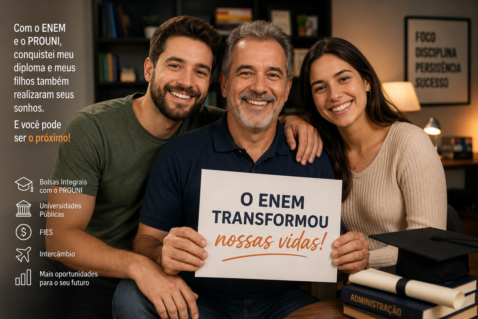 Pai e filhos estudando juntos - história inspiradora de superação